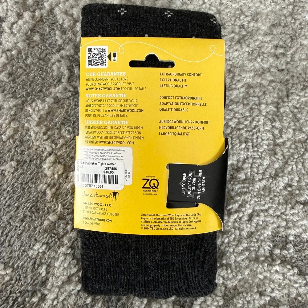 New Smartwool Size M Falling Flakes Merino Wool Snowflake Tights Black Women